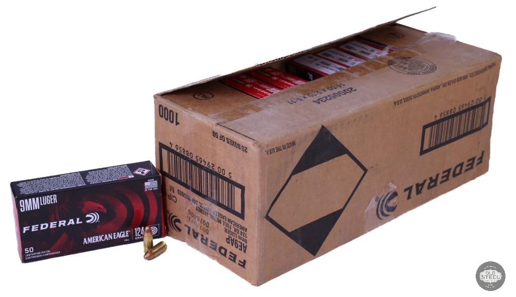 800 rounds of Federal 9mm Luger, 124 grain & 200 Federal 9mm Luger, 115 grain (1000 total): One lot of 800 rounds of Federal 9mm Luger, 124 grain & 200 Federal 9mm Luger, 115 grain (1000 total) THIS ITEM IS AS PICTURED WITH NO FURTHER ATTACHMENTS. ALL SALES ARE FINAL. PLEASE