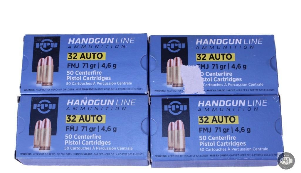 200 rounds of PPU 32 Auto, 71 grain: One lot of 200 rounds of PPU 32 Auto, 71 grain THIS ITEM IS AS PICTURED WITH NO FURTHER ATTACHMENTS. ALL SALES ARE FINAL. PLEASE REFER TO THE AUCTION