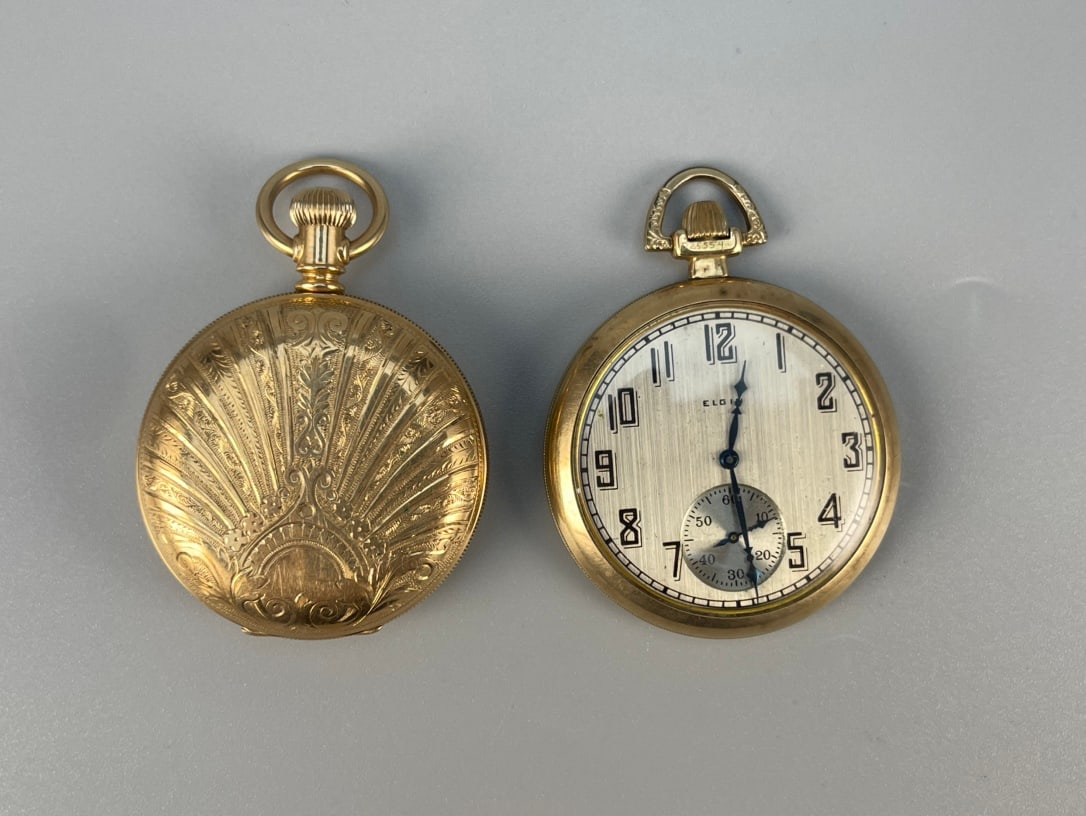 TWO ANTIQUE GOLD-PLATED POCKET WATCHES (1 of 2)