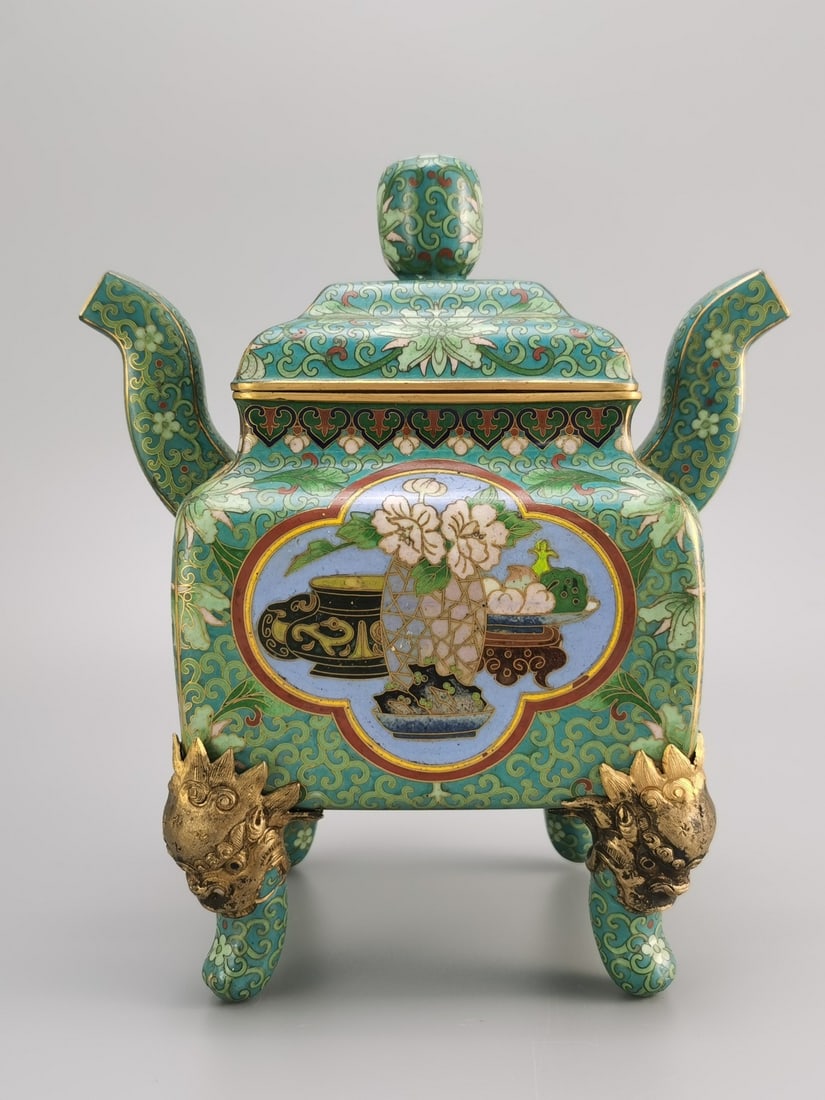 A CLOISONNé ENAMEL 'ARCHAISTIC' DOUBLE-HANDLED CENSER (1 of 4)