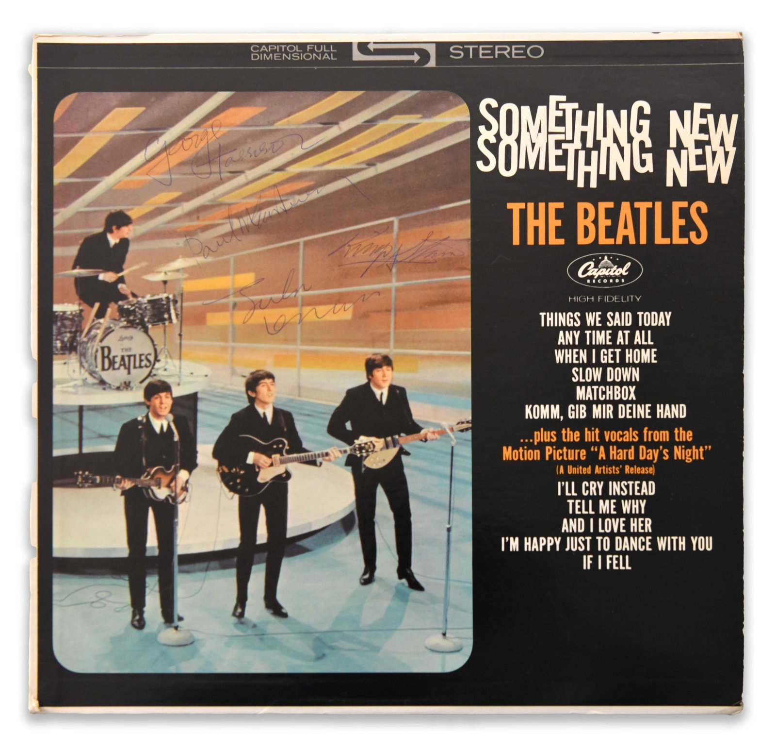THE BEATLES - SOMETHING NEW U.S. CAPITOL STEREO LP WITH FULL BAND SIGNATURES (1 of 5)