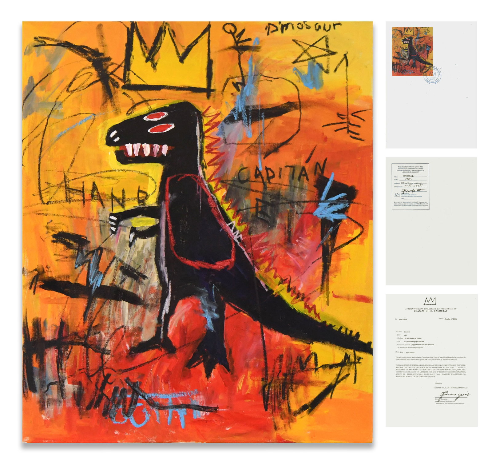 JEAN-MICHEL BASQUIAT (1960-1988), ATTRIBUTED TO, ACRYLIC AND OIL STICK ON CANVAS: JEAN-MICHEL BASQUIAT (1960-1988), ATTRIBUTED TO, ACRYLIC AND OIL STICK ON CANVAS Dimensions: Image size: 75 x 61.2 cm. All measured values are approximate. Provenance and Authenticity: This painting