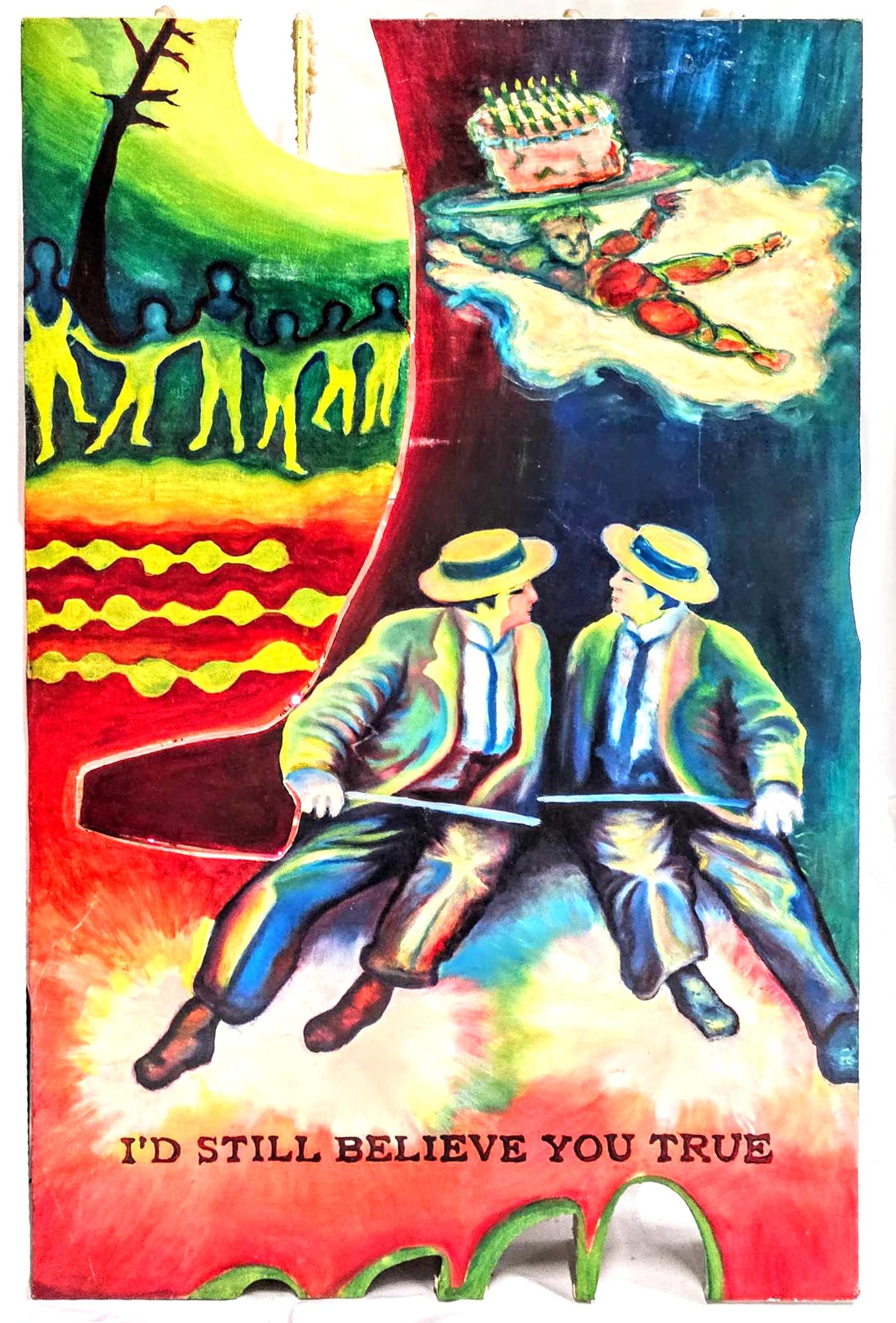 ARSENEAULT, Jacques (1956): I'd still believe you true Huile sur bois, cire et système électrique. Signée et datée au dos : Arseneault 92. Inscription manuscrite au dos : September song d'après un po