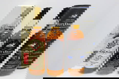 WHISKY - 3 bouteilles: Lot de 3 bouteilles de whisky : - MacNamara Rum Finish Blended Scotch Whisky - Poit Dhubh 12 ans Blended Malt Scotch Whisky - Poit Dhubh 8 ans Blended Malt Scotch Whisky