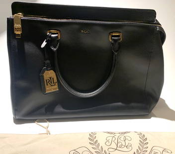 Sac à main RALPH LAUREN: Sac en cuir noir RALPH LAUREN avec son pochon. État proche du neuf. 26 x 34 x 13 cm