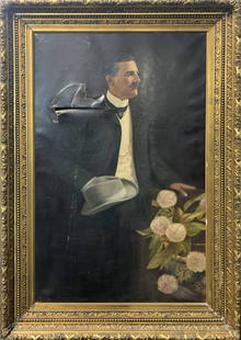 FANIEL, Alfred (1879-1950): Personnage de profil Grande huile sur toile signée et daté au bas à droite, titrée et datée 17 mars 1905 à l'arrière. Supberbe encadrement en bois massif
