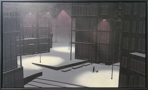 NOLET, Denis (1964): Espace Urbain III Huile sur toile signée en bas à droite, titrée et contresignée au dos. 36 x 60 po
