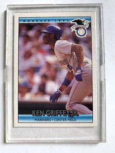 Ken GRIFFEY Jr: Carte de baseball Ken Griffey JR #24 1991 Leaf Donruss, sous plastique.