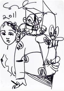 George Condo: Untitled,  Untitled  (Mental States playing card drawing), 2011 Unique  drawing