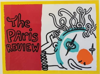 Keith Haring: The Paris Review, 1989 Hand-signed Limited Edition: Keith Haring: The Paris Review, 1989. Hand-signed. K. Haring and numbered 137/200. 24 x 36". Framed 34 x 46". Reference: Littman pg 114. Provenance: Century Gallery, New York with their COA, Private