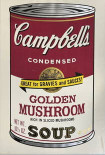 Andy Warhol: Golden Mushroom, Soup II 1969: Andy Warhol: Golden Mushroom, Campbell's Soup II, 1969. This is the most desired work from the Soup II portfolio. This is example is edition 113/250 of 250 plus proofs, printed by Salvatore