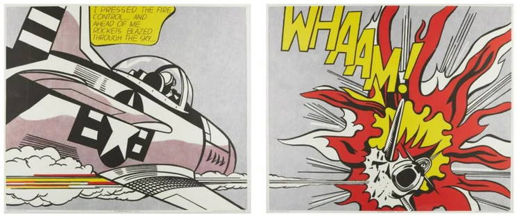 Roy Lichtenstein (After): Whaam!, 1965/1966 Hand-signed: Roy Lichtenstein (American, 1923-1997)Art About Art Whitney Museum of American Art poster, 1978. 36 x 25" Unframed Offset lithograph on poster paper for Roy Lichtenstein's 1978 exhibition at the