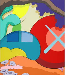 KAWS: You Should Know I Know, 2015: ”KAWS (American, b. 1974) You Should Know I Know, 2015 Silkscreen in colors on Saunders Waterford 425gm HP paper 37.5 x 32 in. (95.25 x 81.28 cm.) Framed 50 x 46:. Hand-signed and dated lower