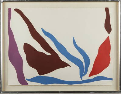 Raymond Parker: Composition 122, silkscreen: Raymond Parker(American, 1922-1990): Screenprint on paper titled "Composition 122," Abstract biomorphic work. Numbered 2/75 in pencil along the lower center; Hand-signed in pencil along the lower