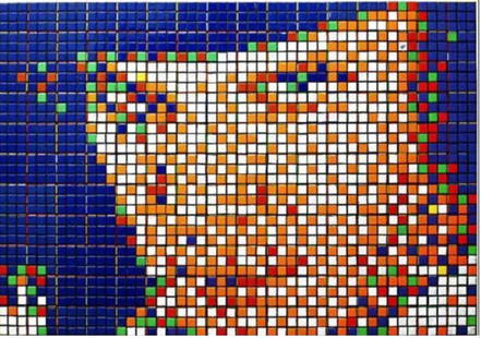 Invader: Rubik Kubrick Alex , 2006: Invader: Rubik Kubrick l - Alex, 2006. Screenprint on paper. 19 5/8 x 27 1/2" or 49.8 x 69.9 cm. Numbered. Edition 126/300. POW stamp/seal. Unsigned. Provenance: Private Collection UK, Jessica Leigh