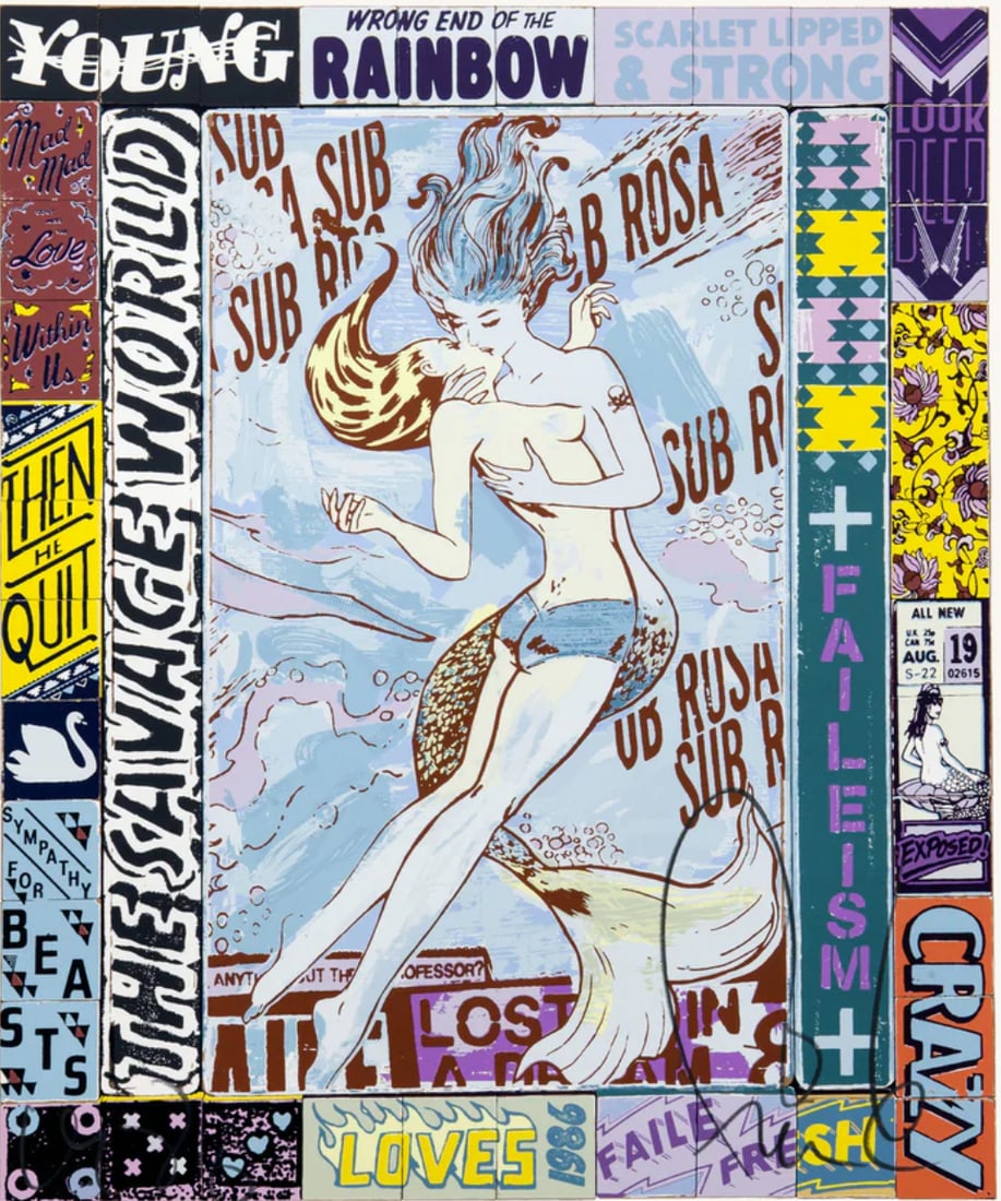 FAILE: Sub Rosa World, 2014: FAILE: Sub Rosa World, 2014. Sub Rosa World. Edition 441/450. 28 x 24". 26 Color Silkscreen Print on 310gsm Coventry Rag (Deckle Edge)paper. Hand-signed and Stamped Faile 2014. Provenance: Acquired di