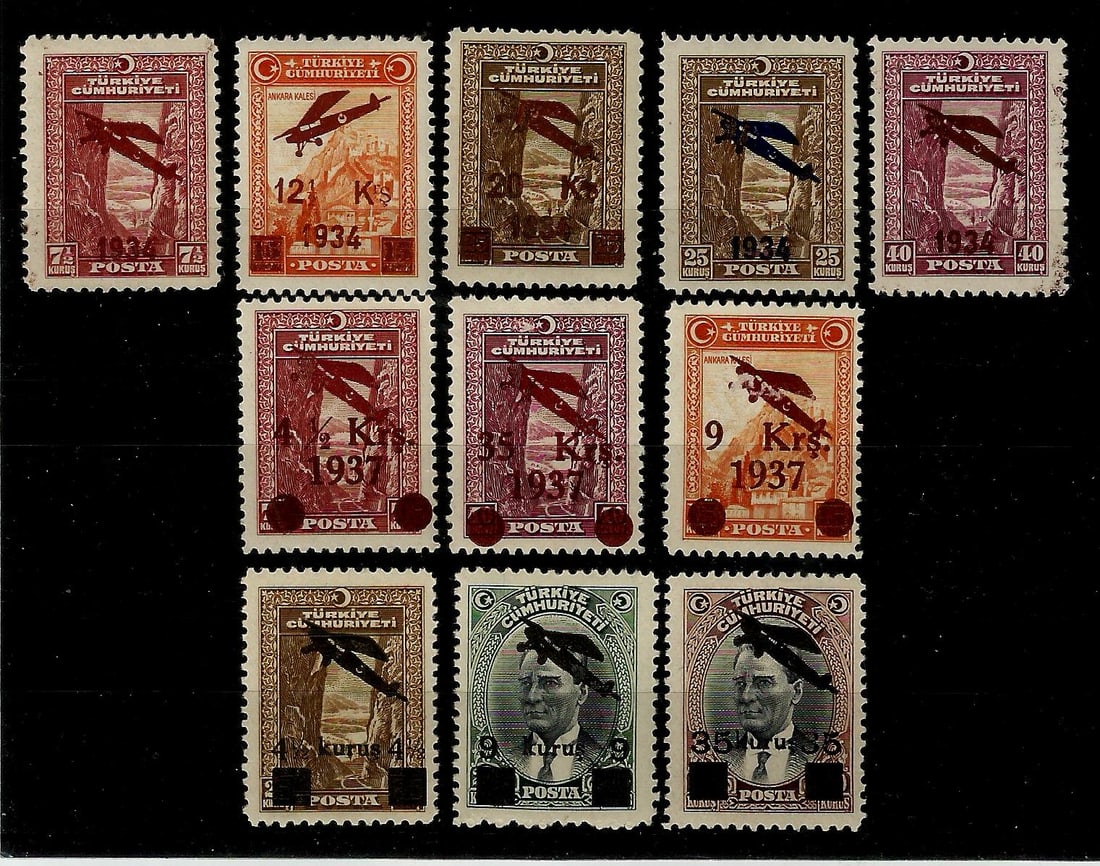 Stamps,Turkey 3 first Air sets 1934-1941 in mint condition complete sets: Turkey 3 first Air sets 1934-1941 in mint condition complete sets, Sc: C1-C11, scarce sets with high catalog value.