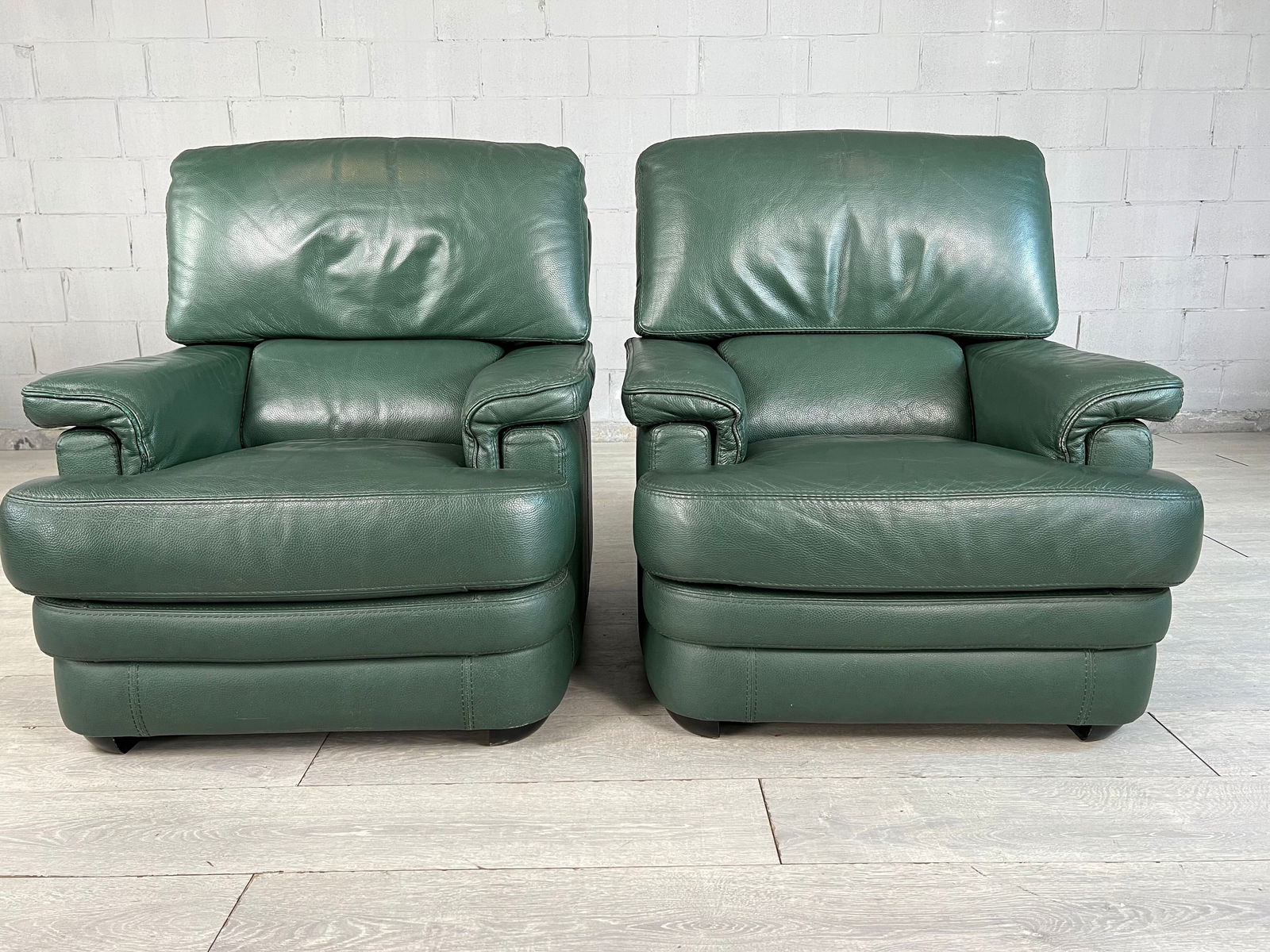 (2) DUTCH VINTAGE GREEN LEATHER ARMCHAIRS (1 of 12)