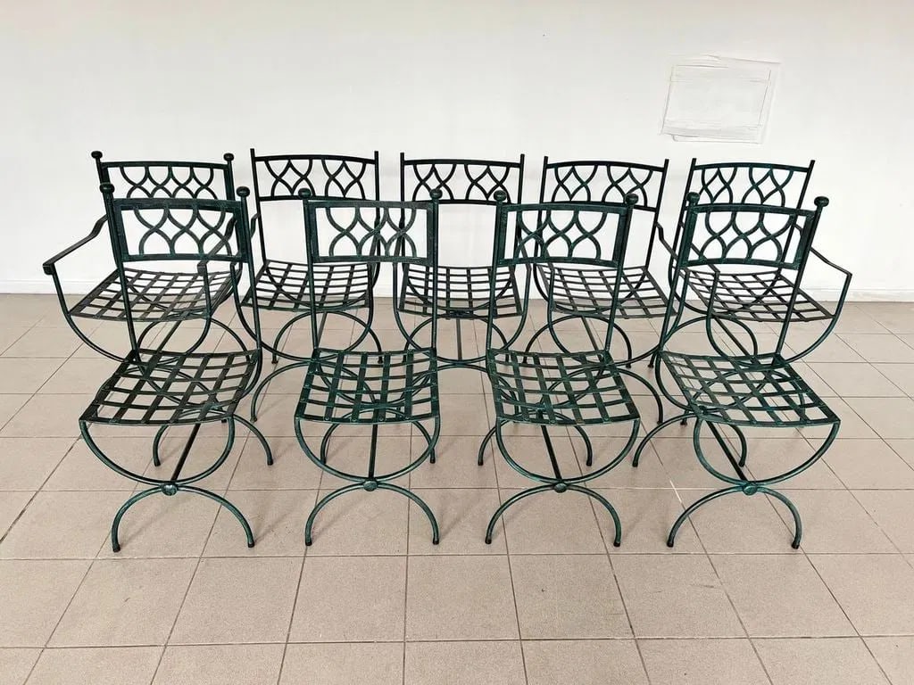 (9) FRENCH VINTAGE GREEN IRON CHAIRS, 1970S (1 of 18)