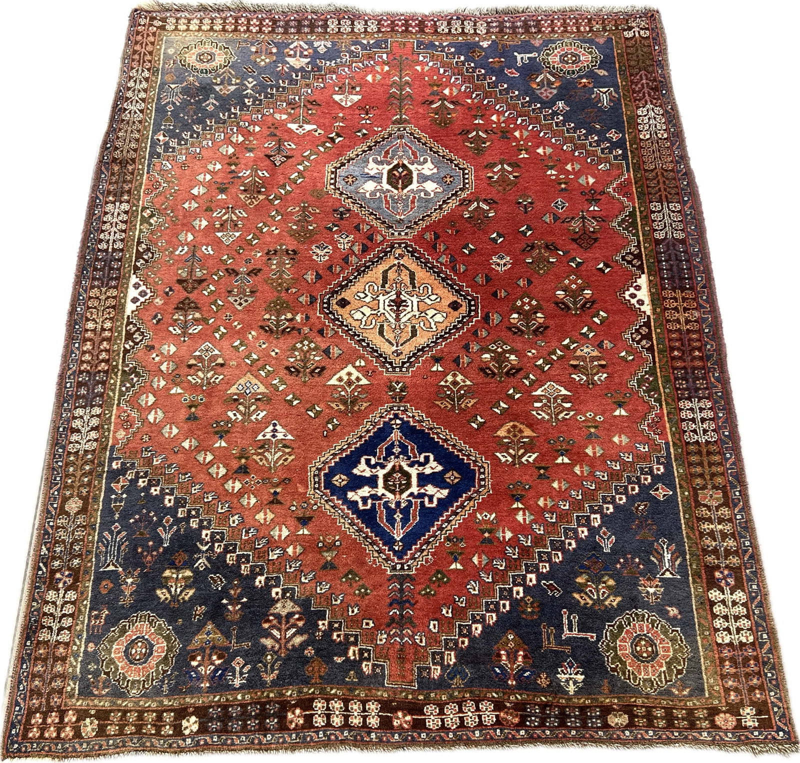 ANTIQUE HAND-KNOTTED SHIRAZ WOOL RUG (1 of 9)