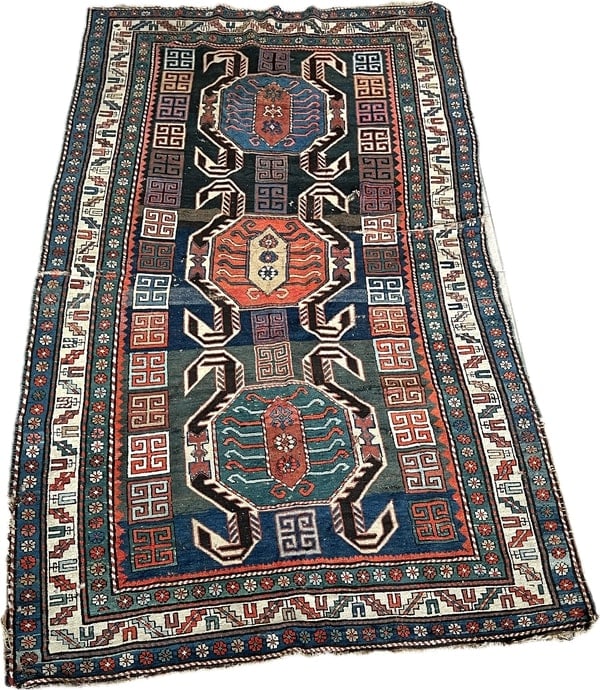 ANTIQUE LENKORAN DRAGON KAZAK RUG (1 of 5)