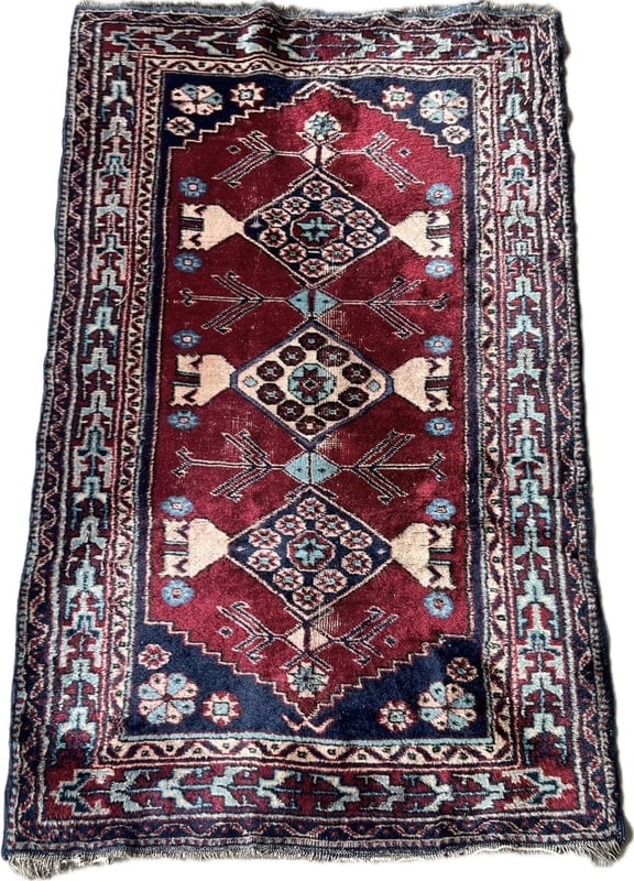 SEMI ANTIQUE ANATOLYAN RUG: Dimensions: H 5'4 x W 3'1. Semi antique Turkish Anatolian wool rug. Early to mid 20th century.