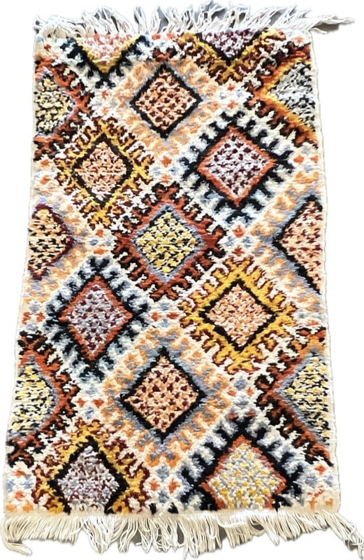 MOROCCAN RABAT WOOL RUG: Dimensions: H 5'3 x W 2'7. Classic Moroccan design Rabat wool rug.