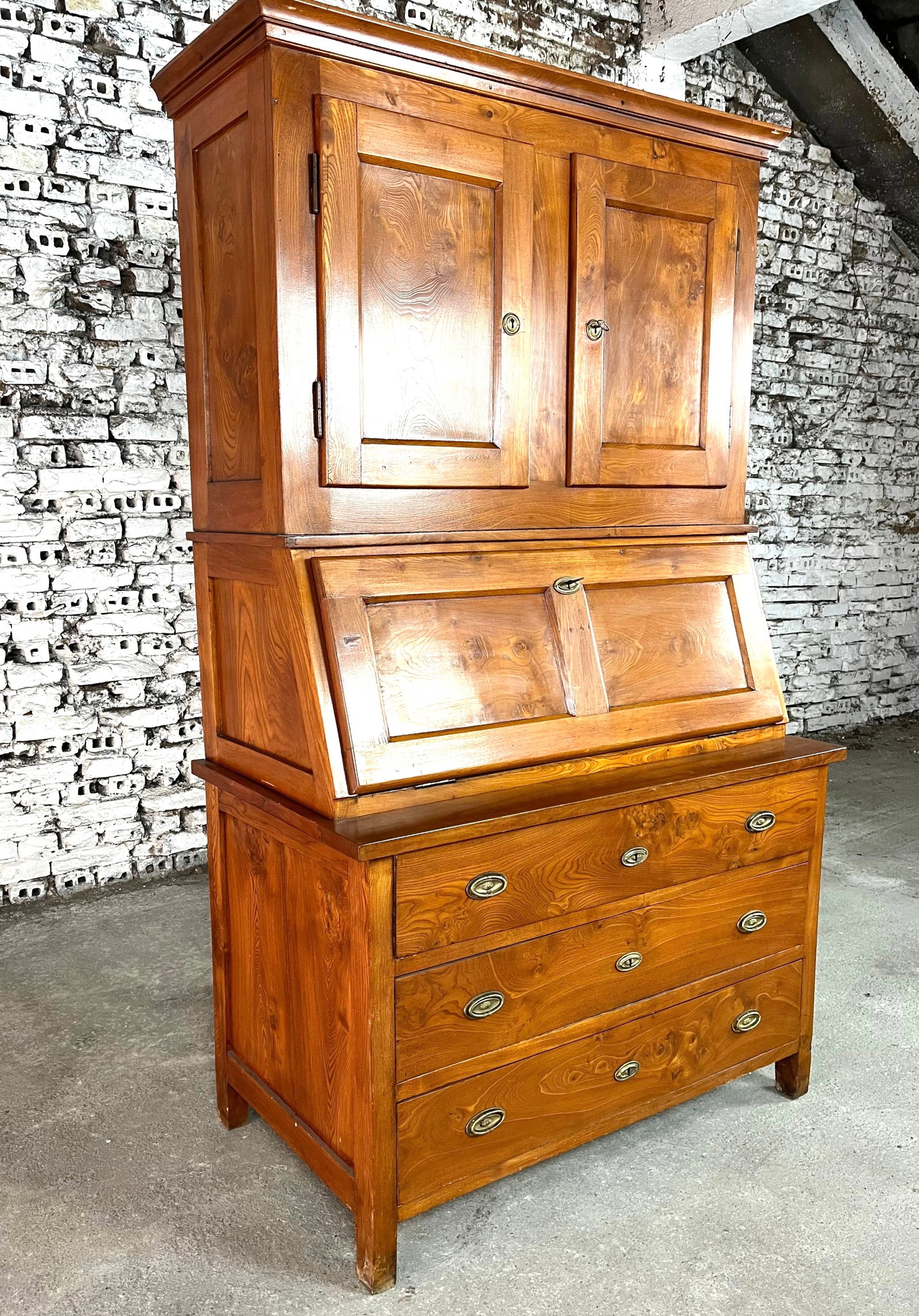 FRENCH LOUIS XVI SECRETAIRE DESK: Dimensions: H 77.5" x W 44.8" x D 25.7". French Louis XVI style Secretaire desk with 5 big drawers and 7 small drawers. 028