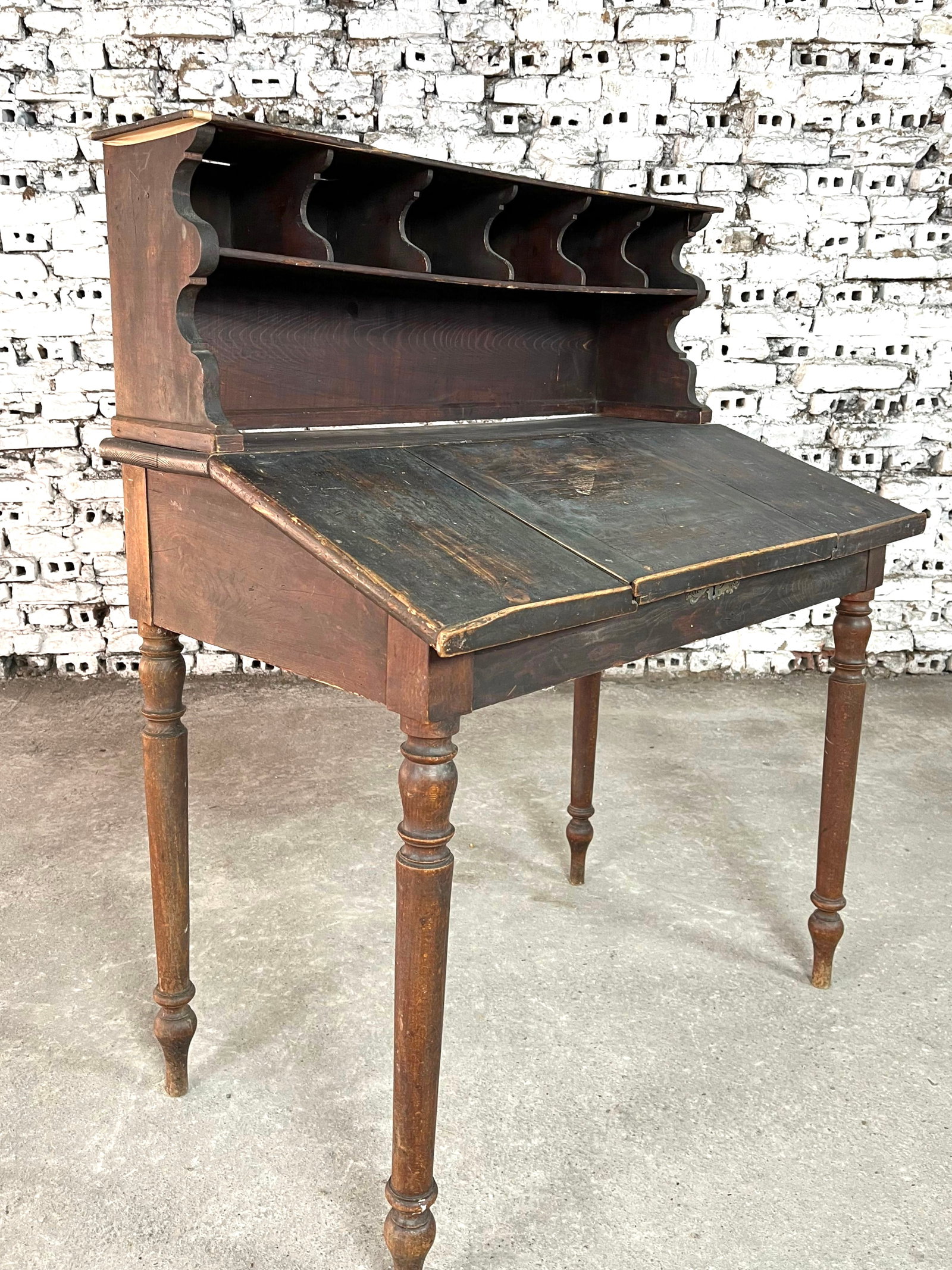 ANTIQUE FRENCH SECRETARY DESK: Dimensions: H 47.4" x W 37" x D. Antique French secretary desk with hidden drawer under the top. 036