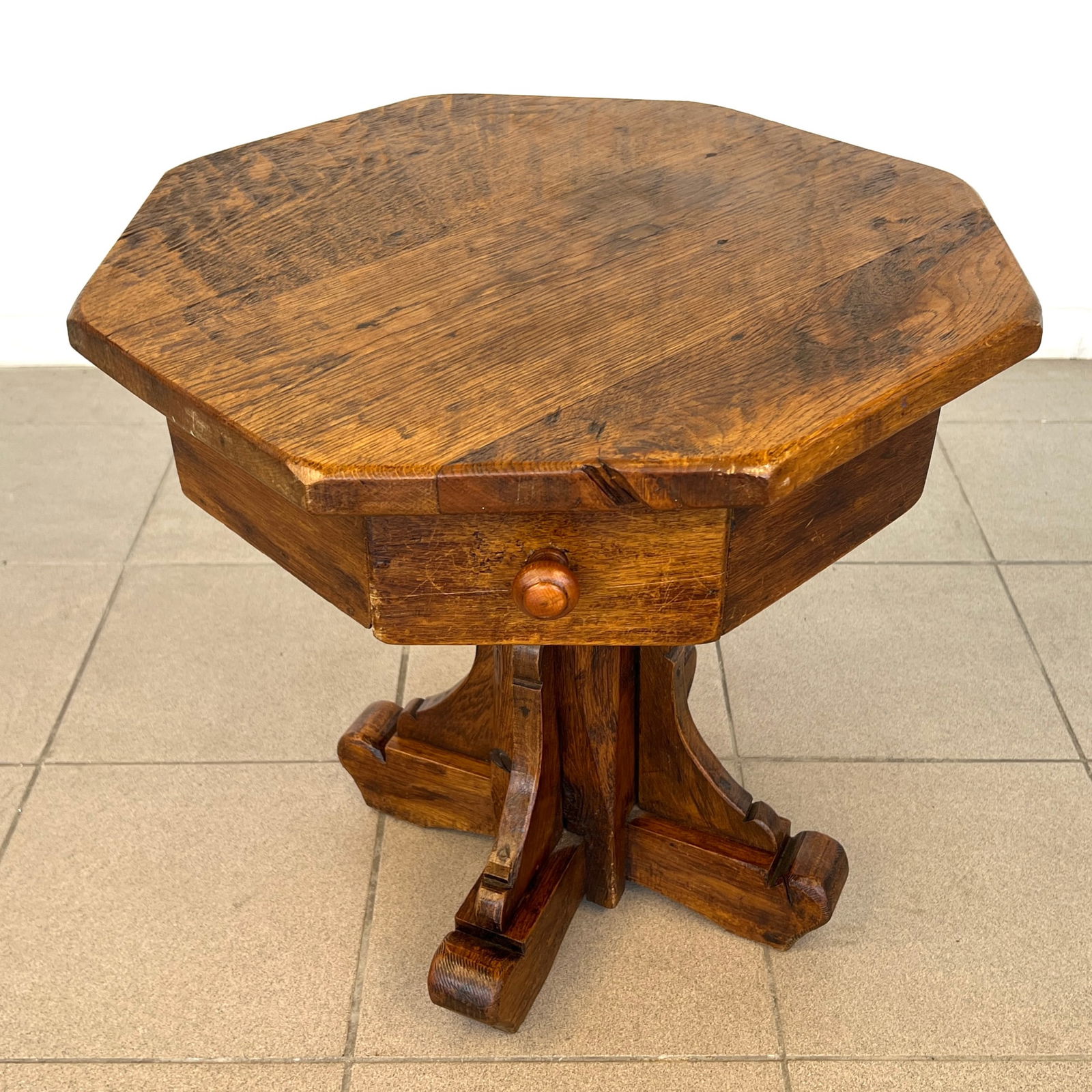 FRENCH OCTAGONAL OAK SIDE TABLE (1 of 8)