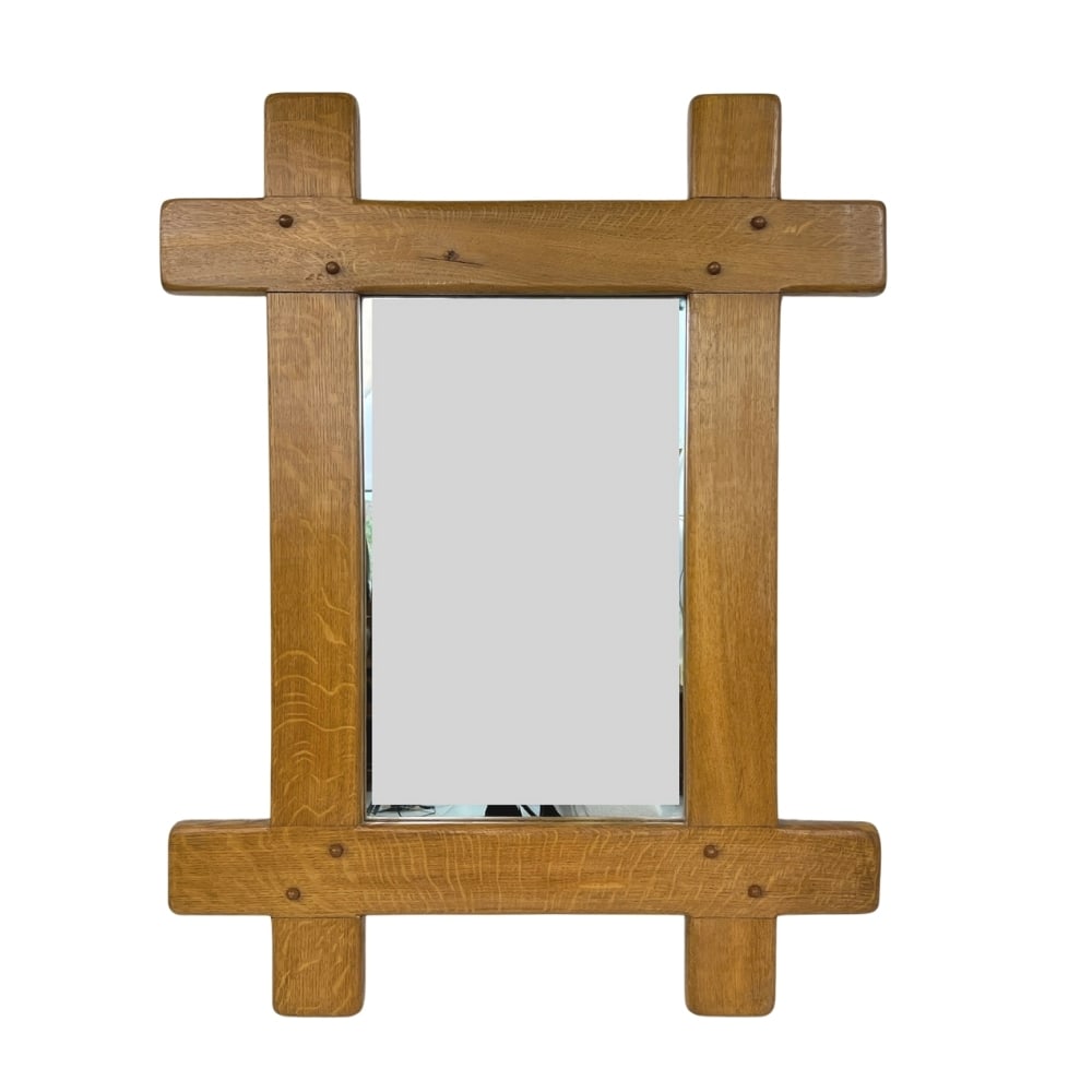 FRENCH BRUTALIST SOLID OAK MIRROR, 1970S (1 of 7)