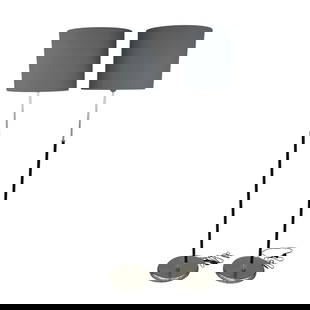 (2) ZONCA VOGHERA ITALIAN FLOOR LAMPS: Dimensions: H 67.5&rdquo; x W (base) 11.7&rdquo;. Pair of Italian Zonca Voghera floor lamps with dark grey lampshades.