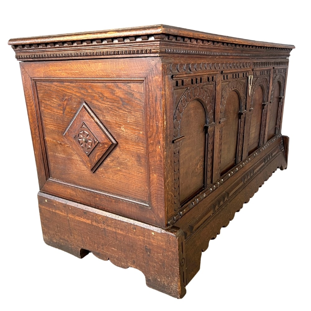 ANTIQUE CARVED OAK COFFER CHEST (1 of 14)