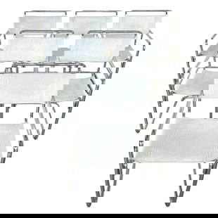 (6) MANNER OF MART STAM WHITE LEATHER CHAIRS: Dimensions: H 34&rdquo; x W 22.3&rdquo; x D 26.5&rdquo; x SH 18&rdquo;. Set of 6 cantilever chairs in the manner of Mart Stam in white leather and tubular chrome, original 1960s.