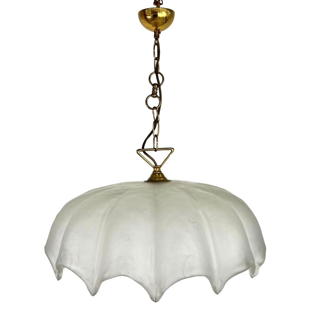 MURANO ITALY CHANDELIER, 1970S: Dimensions: H 12" x Diameter 13". Frosted ice glass Murano chandelier.
