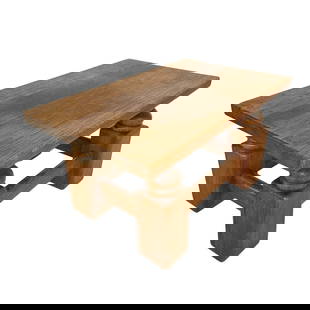 BRUTALIST DUTCH COFFEE TABLE: Dimensions: H 16.7&rdquo; x W 32.3&rdquo; x D 19.5&rdquo;. Brutalist Dutch coffee table with four massive legs with stretchers, 1960s.