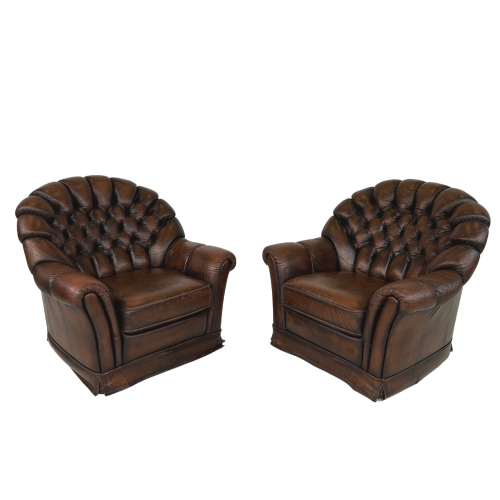 (2) VINTAGE CHESTERFILED LEATHER CLUB CHAIRS (1 of 12)