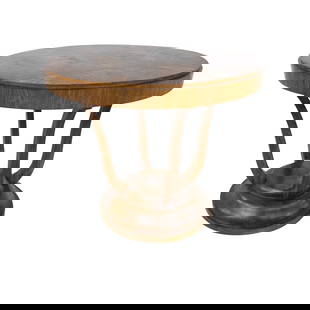 ART DECO SIDE TABLE, 1940S: Dimensions: H 25” x W 30”. Art Deco pedestal side or coffee table with four curved legs.