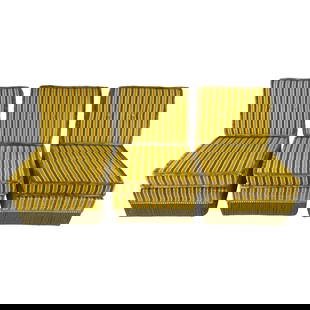 (3) VELVET MODULAR SOFA, 1970S: Dimensions: H 31.5&rdquo; x W 23.5&rdquo; x D 34&rdquo; x SH 16&rdquo;. Vintage modular sofa, consists of 3 sections in velvet with fringes with removable cushions.