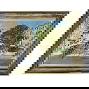 VIEW OF GENEVA BY H. ECUYER, 1966: Dimensions: H 25.7&rdquo; x W 30&rdquo;. Oil on canvas painting “View of Geneva&rdquo; by H. Ecuyer, 1966s.