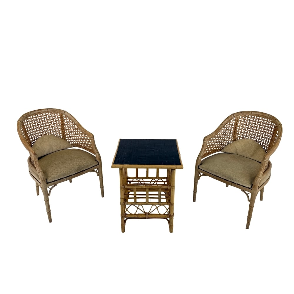 (2) FRENCH RIVIERA FAUX BAMBOO ARMCHAIRS TABLE SET (1 of 17)