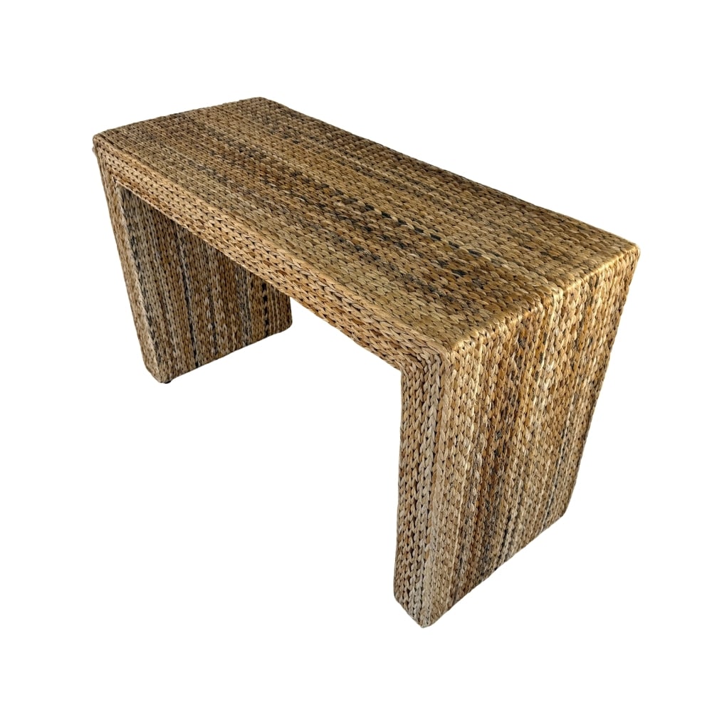 ITALIAN WOVEN WICKER CONSOLE, 1970s: Dimensions: H 29” x W 46” x D 19”. Italian woven wicker Parsons style console table.