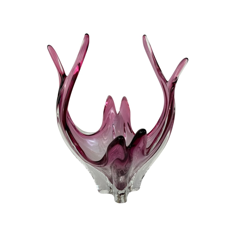 ITALIAN MURANO BOWL: Dimensions: H 13.5" x W 11.7". Italian Murano cranberry pink glass bowl.