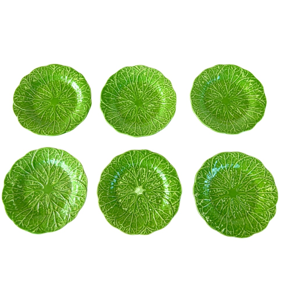 (6) GREEN MAJOLICA CABBAGE LEAF PLATTERS (1 of 5)