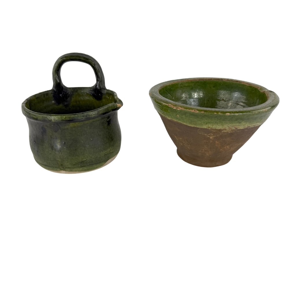 (2) ANTIQUE GLAZED POTTERY BOWLS (1 of 12)