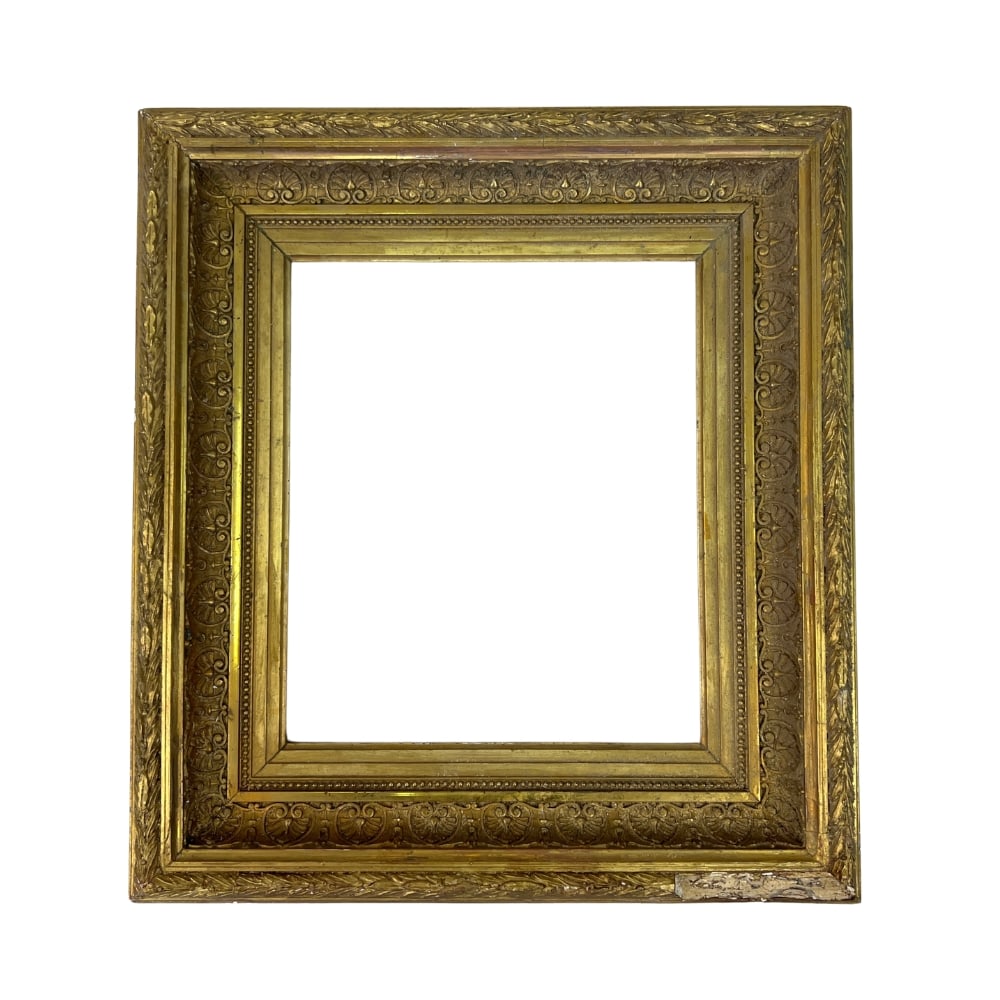 ANTIQUE FRENCH GILT WOOD FRAME: Dimensions: H 18.5” x W 16.5". French gold painted wooden frame.