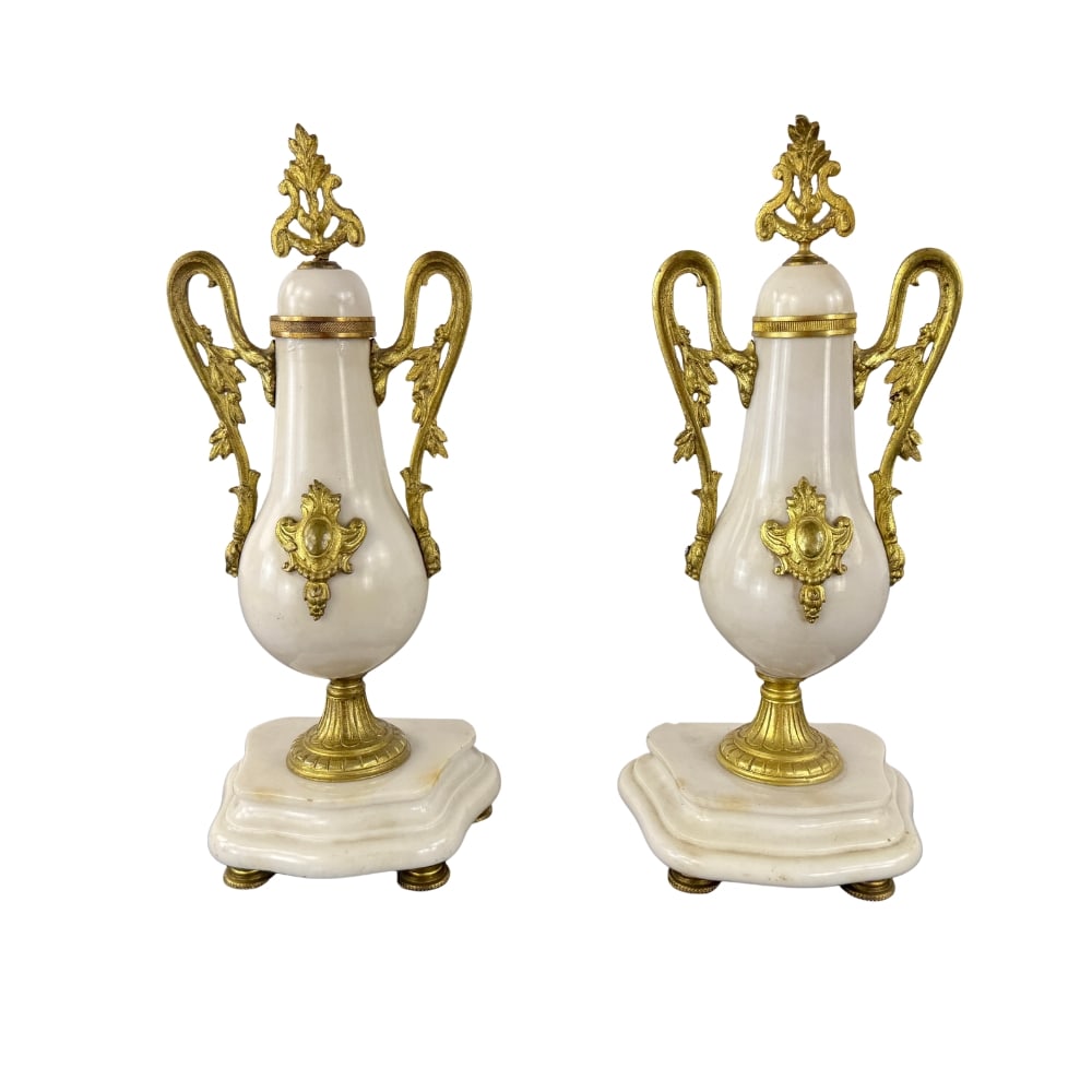 (2) FRENCH MARBLE AND ORMOLU “CASSOLETTE” MANTLE DECOR (1 of 8)