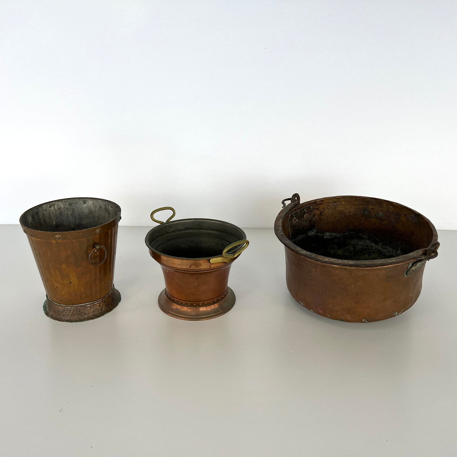 GROUPING OF 3 ANTIQUE COPPER BUCKETS (1 of 10)