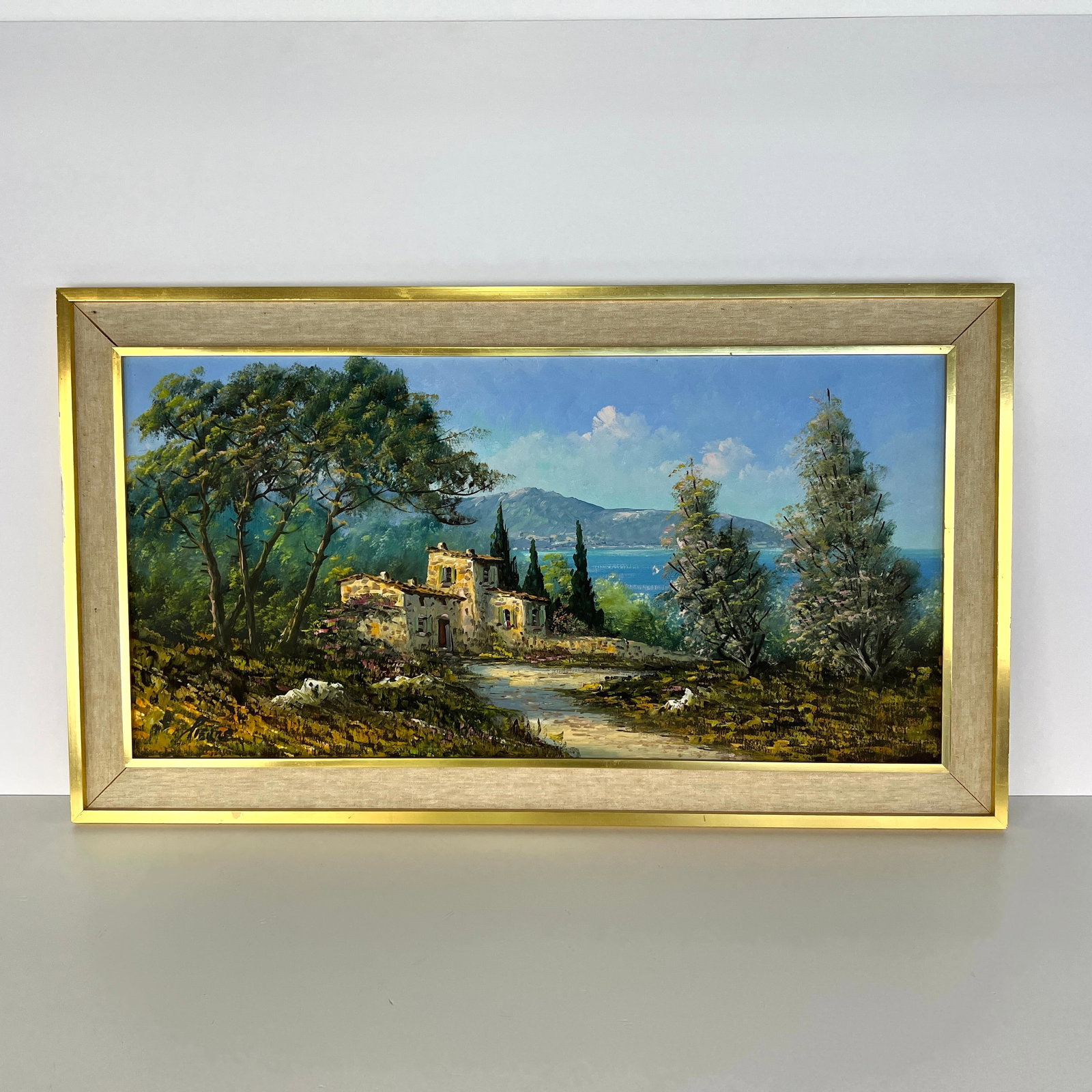 OIL ON CANVAS PAINTING BY PIERRE: Dimensions: H 26.3” x W 45.7”. Oil on canvas framed painting by Pierre.