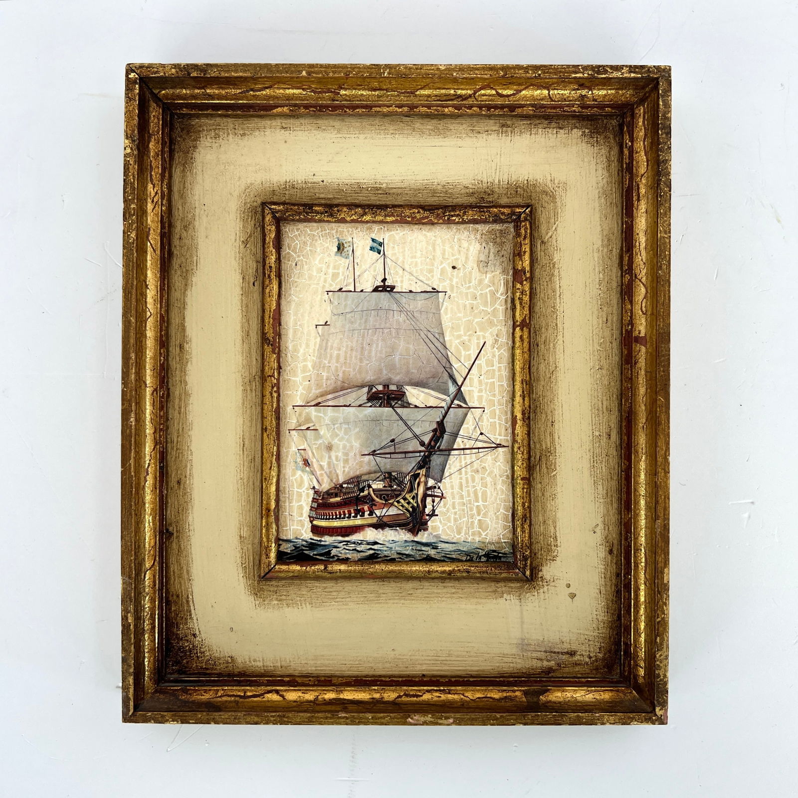 VINTAGE SAILING SHIP LITHOGRAPH, SIGNED (1 of 5)
